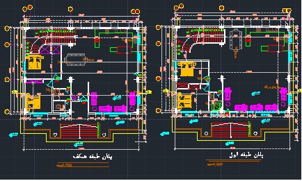 پلان معماری اسکلت بتنی (2 طبقه) به ابعاد 11.65*15.45